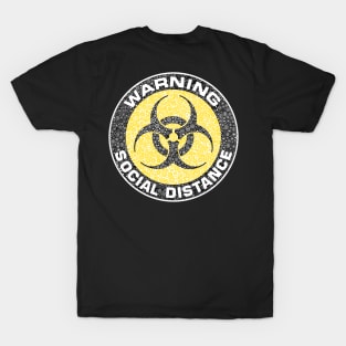 Warning Social Distance Yellow Circle Design T-Shirt